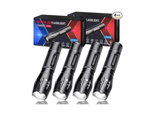 Rechoo Tactical Flashlight 4 Pack Bright Zoomable… Code