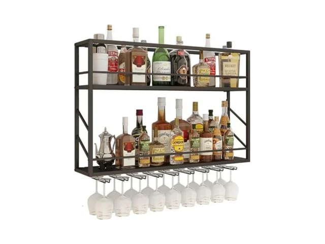 Woskar Wall Mounted Wine Rack 2 Tier Metal Bar… Code