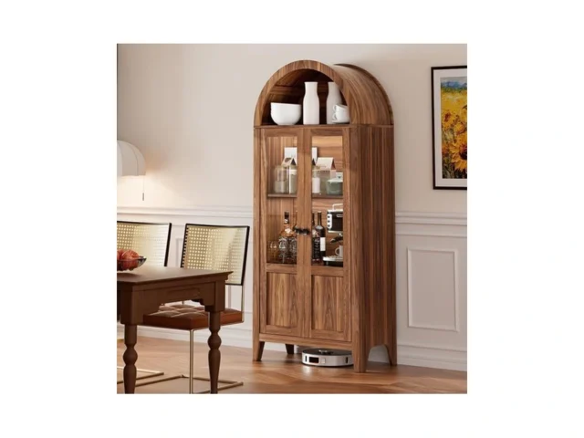 Nidouillet Arched Kitchen Pantry Cabinet With Glass… Code