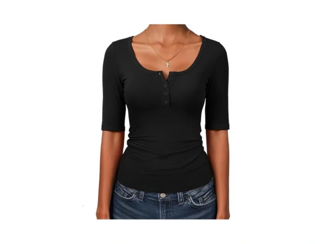 Anrabess Womens Half Sleeve Tops Summer Slim Fitted… Code