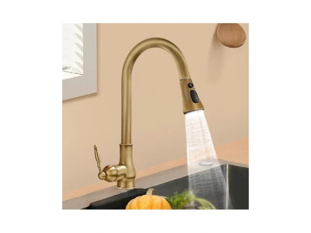 Antique Brass Kitchen Faucet With Pull Down Sprayer… Code