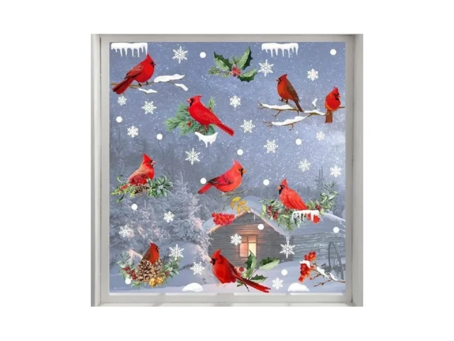Auch Winter Cardinal Window Clings 150 Pcs Holiday… Code