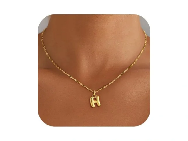 Fezodo Bubble Gold Letter Necklace For Women Dainty… Code