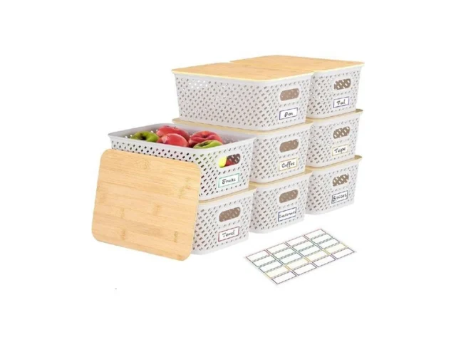 Anysig 8 Packs Plastic Storage Bins With Bamboo… Code
