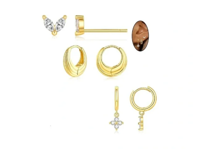 Zru 3 Pairs Gold Stud Hoop Huggie Earrings Set For… Code