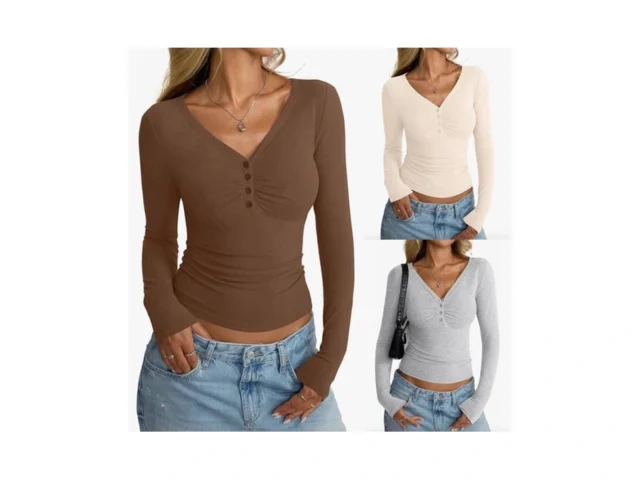 Easygala Women Cotton Long Sleeve Henley Shirts V… Code