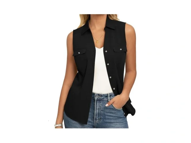 Grace Karin Women Sleeveless Button Down Shirts… Code
