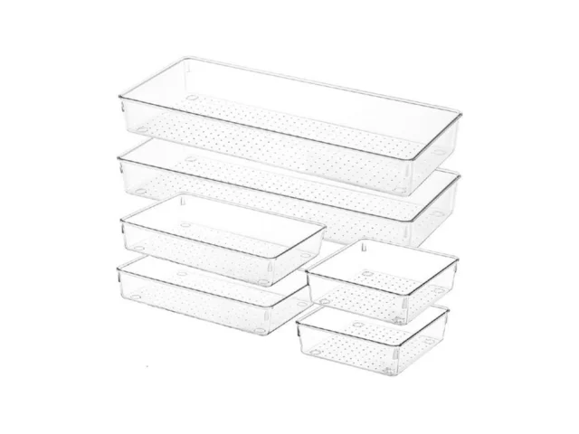 Voova 6 Pack Plastic Drawer Organizers Set 3-size… Code