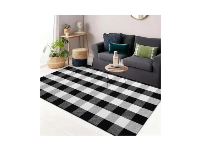Olanly Buffalo Plaid Rug 3 X 5 Black And White… Code