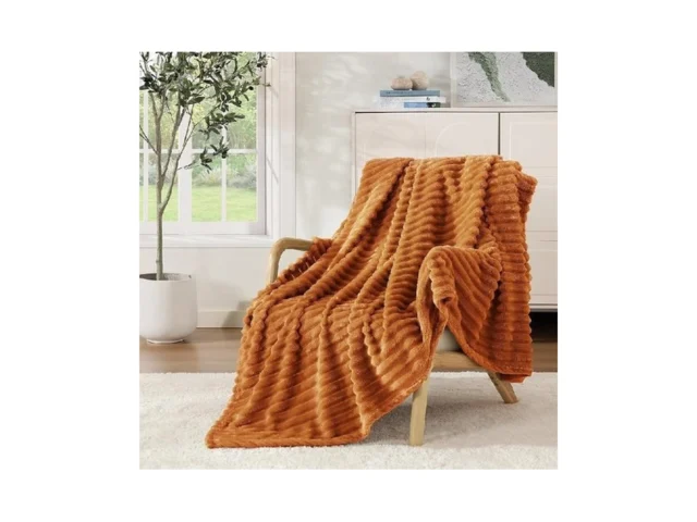 Monbix Yellow-brown Fleece Throw Blanket For Couch-… Code