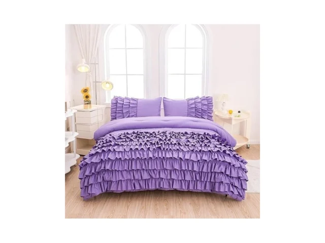 Mwmwmw Girls Comforter Set Queen Lavender Ruffle… Code