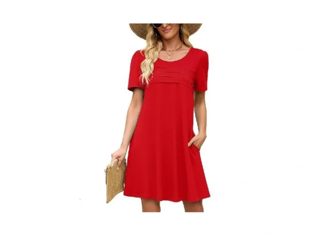 Heymoments Women Short Sleeve Dress Red Medium Crew… Code