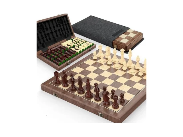 Premium 38 Cm Walnut Magnetic Chess And Checkers… Code