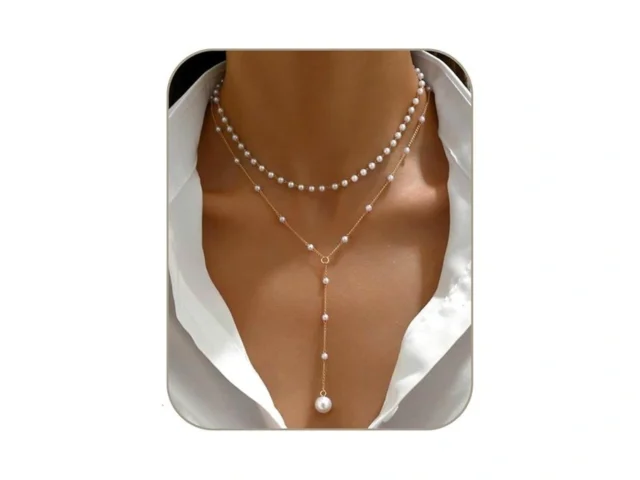 Layered Pearl Necklaces For Women 14k Gold Plated… Code
