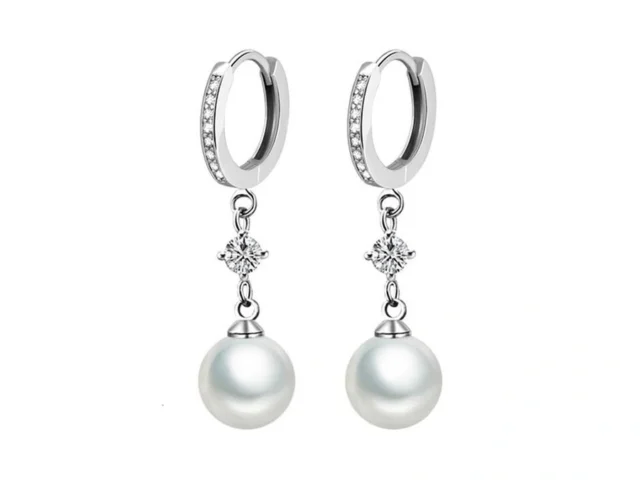 925 Sterling Silver Pearl Dangle Earrings For Women… Code