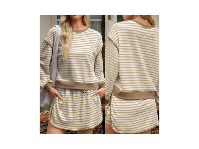 Fisoew Womens Striped 2 Piece Outfits Crewneck… Code