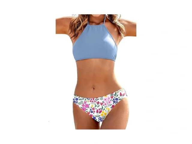 Ekouaer High Neck Halter Bikini Top Floral… Code