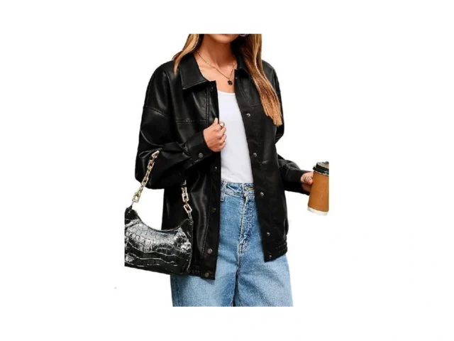 Glamaker Womens Oversized Faux Leather Jacket Fall… Code