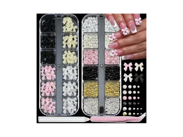 Semata 3d Bow Nail Art Charms Black White Pink Nail… Code