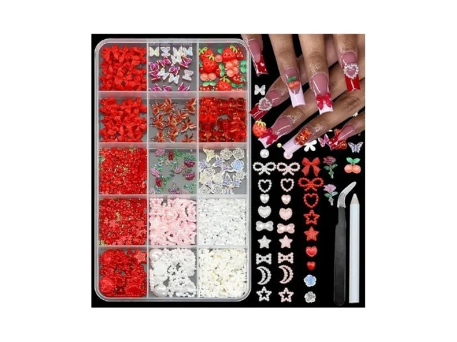 Yosommk Red Nail Art Charms Bow Flower Nail Gems… Code