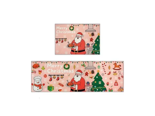 Phunttek Pink Christmas Rugs Kitchen Mats 2 Pieces… Code