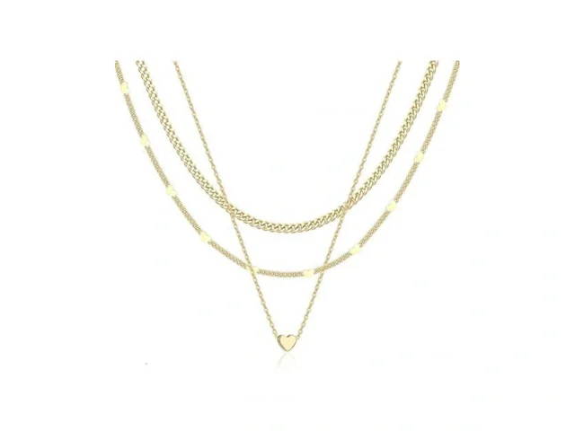 14k Gold Plated Layered Heart Necklace Set For… Code