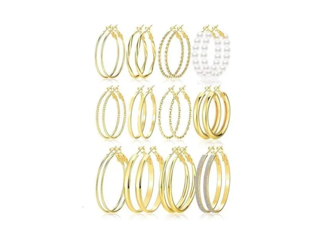 Gold Hoop Earrings Set For Women 12 Pairs… Code