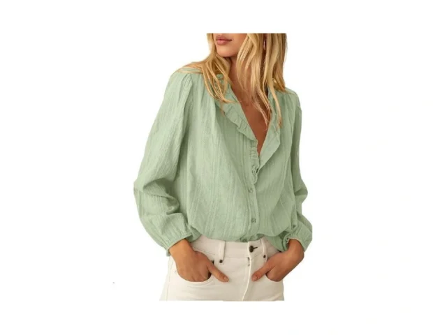 Btfbm Long Sleeve Shirts For Women Trendy Ruffle… Code