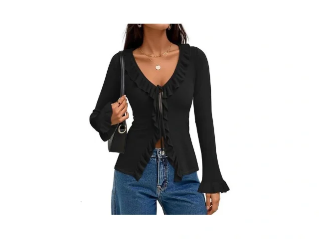 Zesica Womens 2026 Fall Tie Front Bow Cardigan… Code