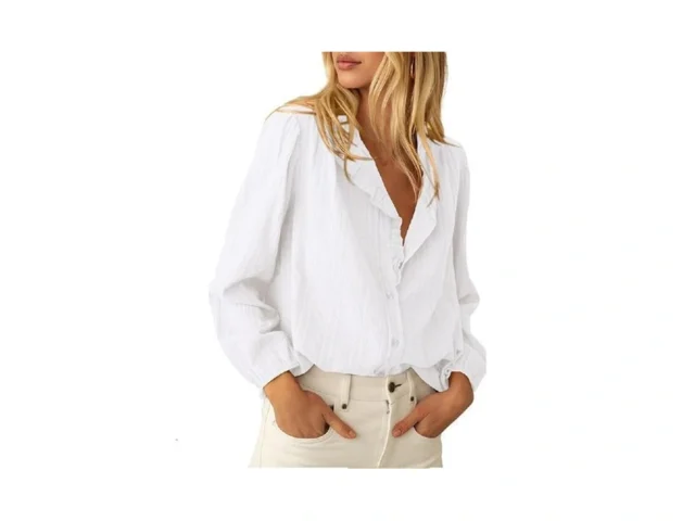 Btfbm Long Sleeve Shirts For Women Trendy Ruffle… Code