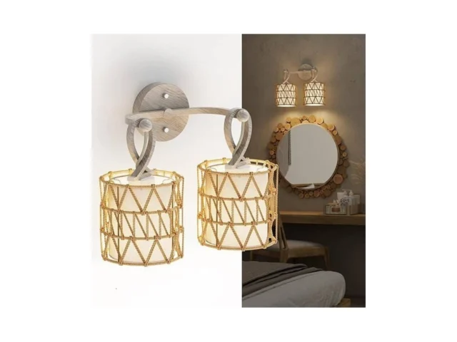 Hymela N12-3 Two-lights Boho Rattan Wall Sconce -… Code