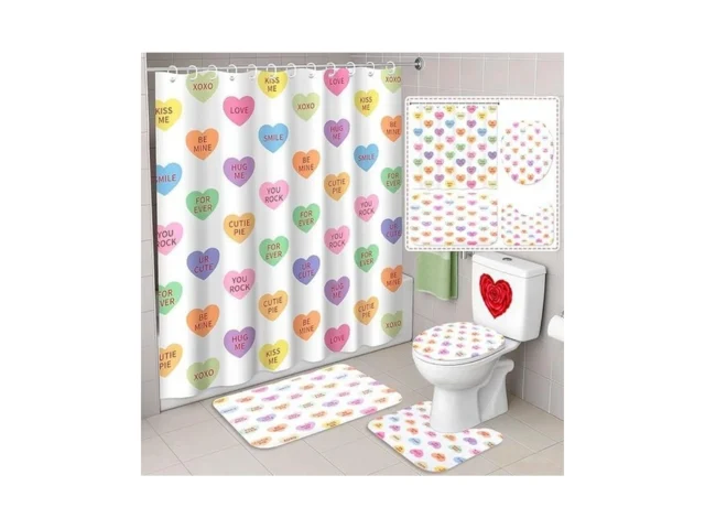 Valentines Day Shower Curtain Set – 4pcs Candy… Code