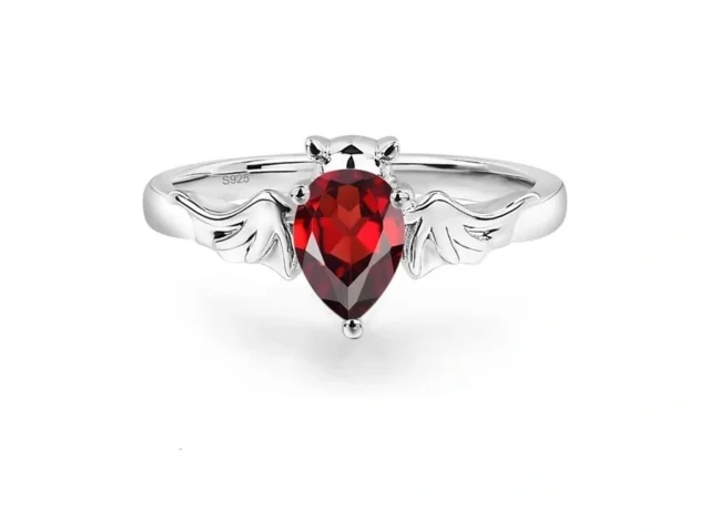 Luo 925 Sterling Silver Garnet Ring Pear Shaped 7×5…