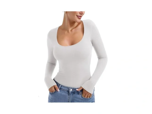 Pinkmstyle Basic Long Sleeve Scoop Neck Tops For… Code