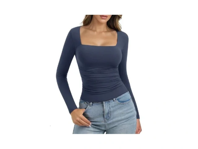 Pinkmstyle Long Sleeve Square Neck Tops For Women… Code