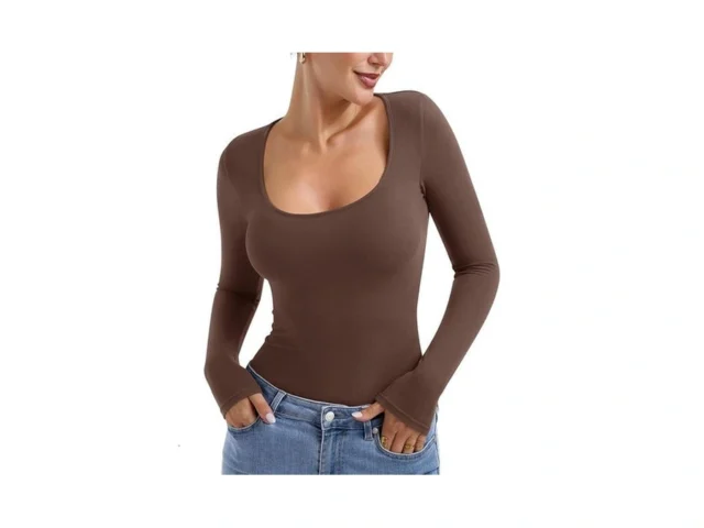 Pinkmstyle Long Sleeve Shirts For Women Scoop Neck… Code