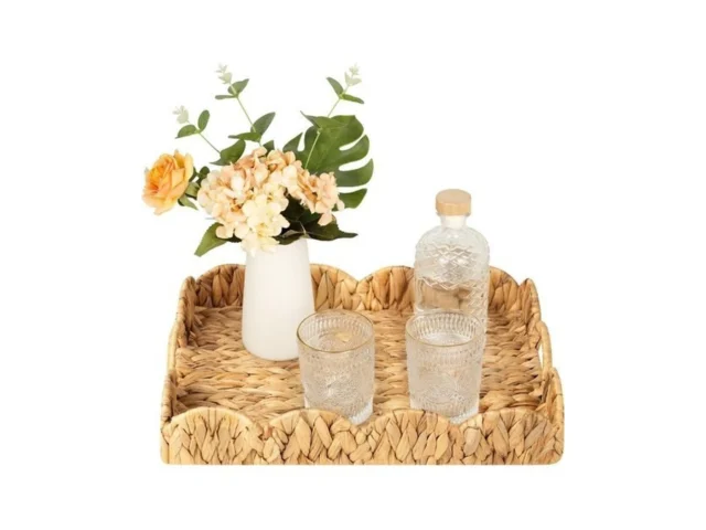 Storageworks Rectangle Wicker Scalloped Tray Rattan… Code