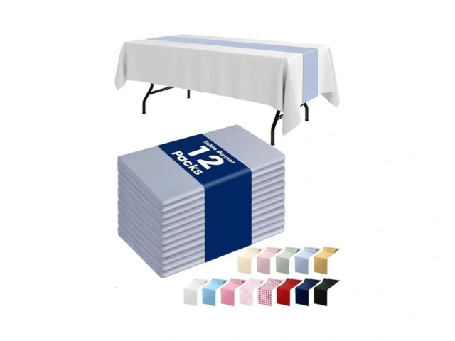 Pureegg Dusty Blue Plastic Table Runners – 12 Pack… Code