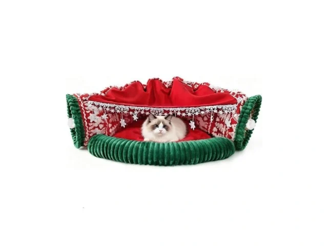 Petrendy Christmas Cat Tunnel Bed 2-in-1 Cat Tunnel… Code
