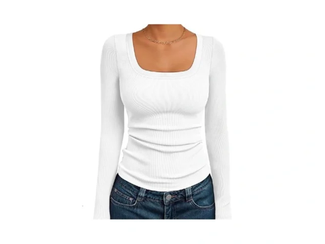 Automet Women S Ribbed Square Neck Top Long Sleeve… Code