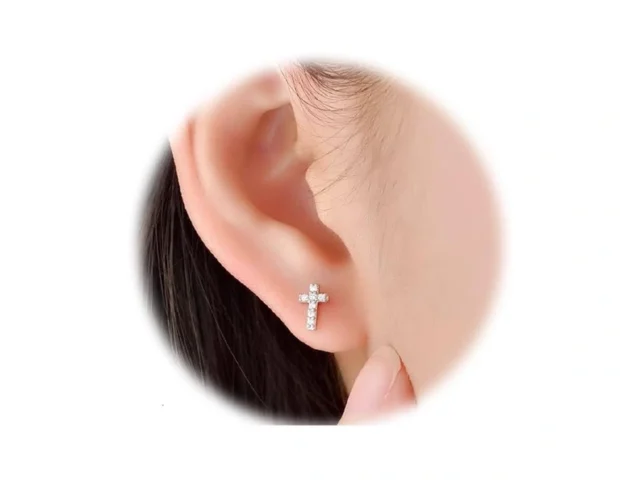 14k White Gold Plated Small Cross Silver Stud… Code