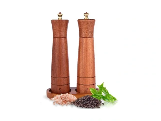 Wooden Salt And Pepper Grinder Set With Tray 8 Inch… Code