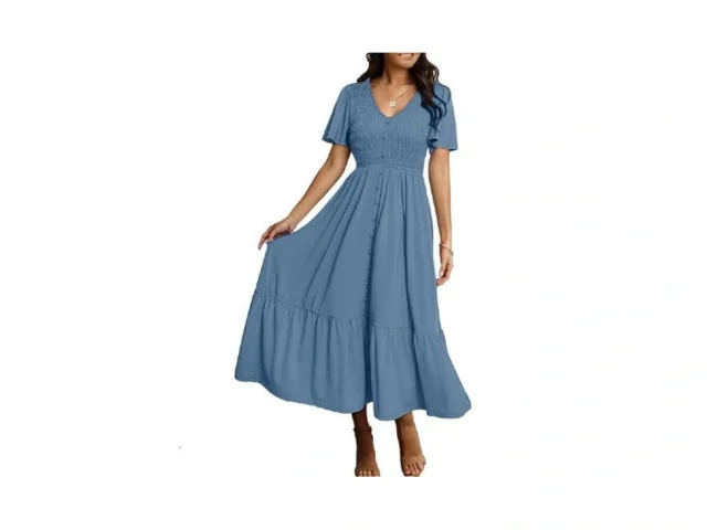 Simplee Womens Summer Smocked Flowy Dress – Casual… Code