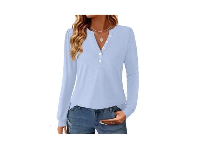 Gkbk Women S Puff Long Sleeve Tunic V Neck Button… Code