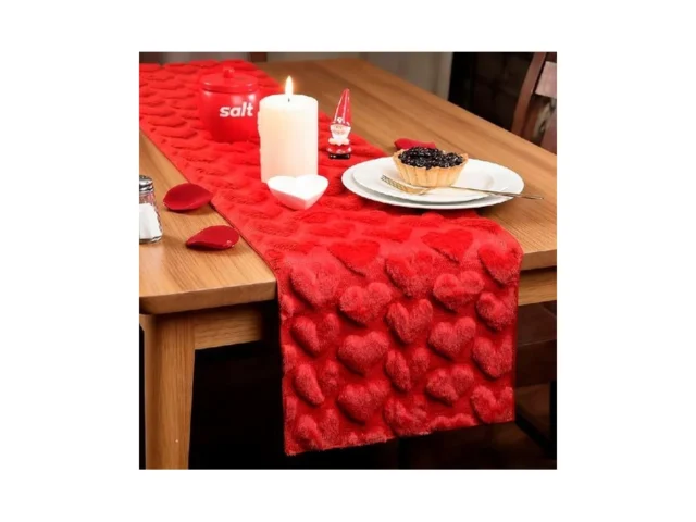 Valentines Day Heart Table Runner – 13×72 Inch Red… Code