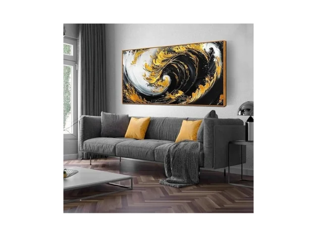 Abstract Canvas Art – Black And Gold Framed Wall… Coupon