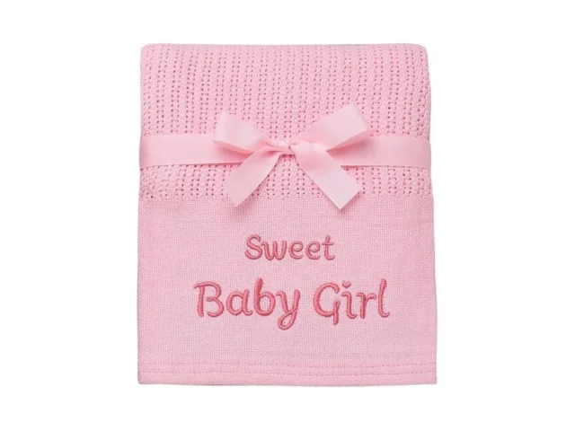 Cotton Knit Baby Blanket With Embroidery Sweet Baby…