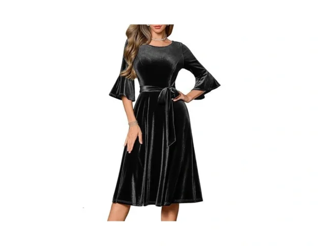 Homrain Black Velvet Dress For Formal Fit And Flare… Code