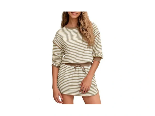 Fisoew Womens Striped 2 Piece Outfits Crewneck… Code
