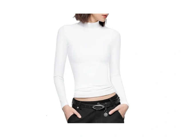 Pumiey Long Sleeve Shirts For Women Turtleneck Slim…
